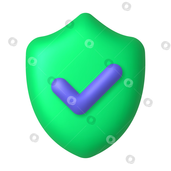 Скачать Фиолетовая галочка на 3d-значке зеленого щита. Безопасность и протекционизм фотосток Ozero