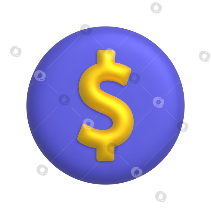 Скачать Золотой знак доллара на фиолетовой кнопке. 3d реалистичный векторный дизайн el фотосток Ozero