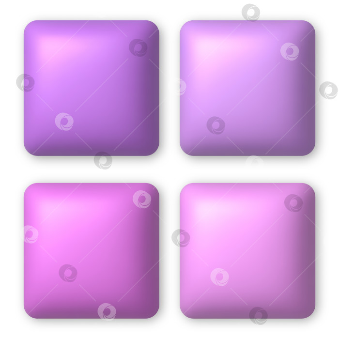 Скачать Набор из 4 розовых и сиреневых 3d-кнопок для веб-дизайна. 3d реалистичный фотосток Ozero