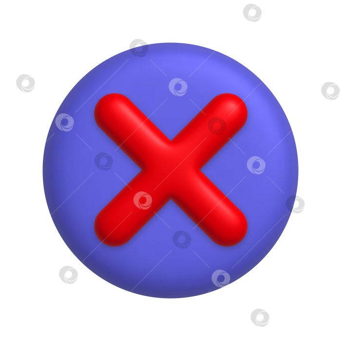 Скачать Красный значок крестика отмены на круглой фиолетовой кнопке. 3d реалистичный фотосток Ozero