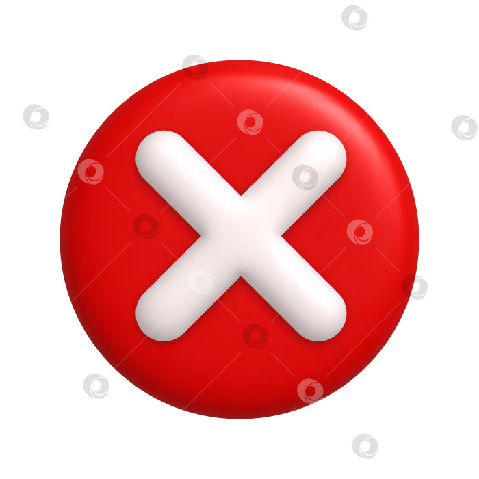 Скачать Белый значок крестика отмены на круглой красной кнопке. 3d реалистичный d фотосток Ozero