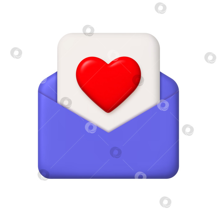 Скачать 3d-значок нового сообщения. Фиолетовый открытый почтовый конверт и лист бумаги фотосток Ozero