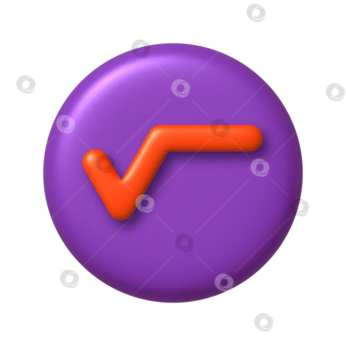 Скачать Математический 3D-значок. Оранжевый знак квадратного корня на фиолетовой круглой кнопке. 3d фотосток Ozero