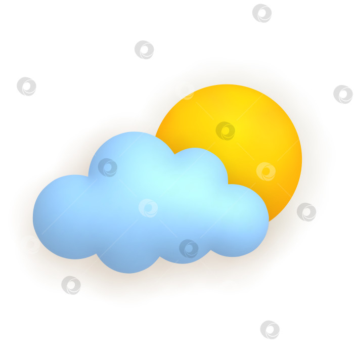 Скачать Солнце и облако. Симпатичный реалистичный значок погоды. 3d мультфильм фотосток Ozero