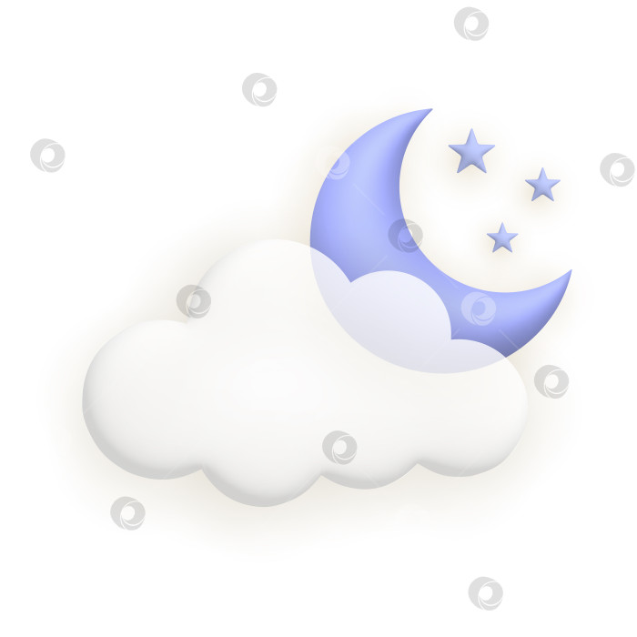 Скачать Облако, луна, звезды. Симпатичный реалистичный значок погоды. 3d мультфильм. фотосток Ozero