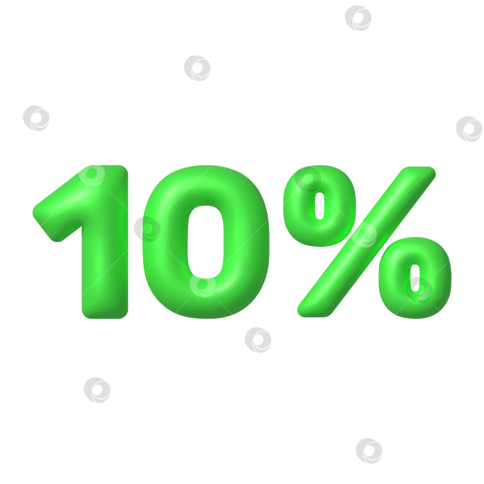 Скачать Продается 3D-иконка. Зеленый глянцевый векторный знак с 10-процентной скидкой. 3d v фотосток Ozero
