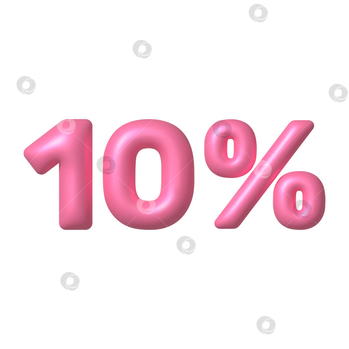 Скачать Продается 3D-иконка. Розовый глянцевый векторный знак с 10-процентной скидкой. 3d ve фотосток Ozero