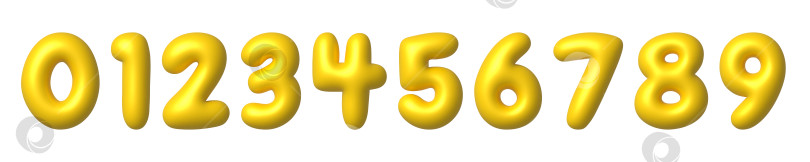 Скачать Набор желтых 3D-значков с цифрами. Симпатичный металлический мультяшный математический шрифт фотосток Ozero
