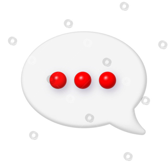 Скачать 3D-значок коммуникационного чата. Белый речевой пузырь с тремя красными буквами d фотосток Ozero