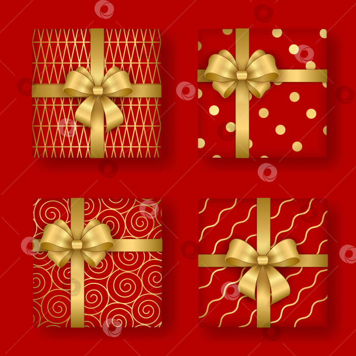 Скачать Рождественское и новогоднее украшение. Набор красных подарочных коробок с надписью go фотосток Ozero