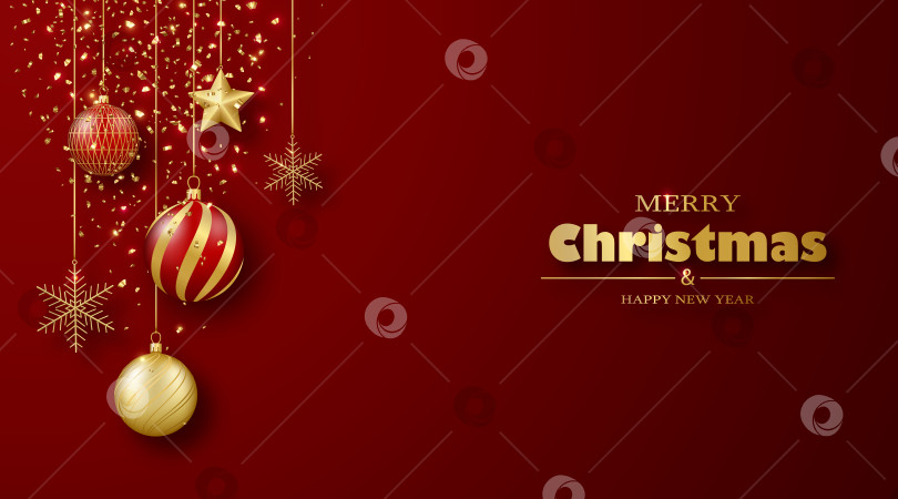 Скачать Поздравительная открытка с Рождеством и Новым годом. Золотой и красный g фотосток Ozero