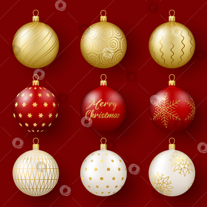 Скачать Рождественский и новогодний декор. Набор из 3D реалистичных золотых, белых и фотосток Ozero