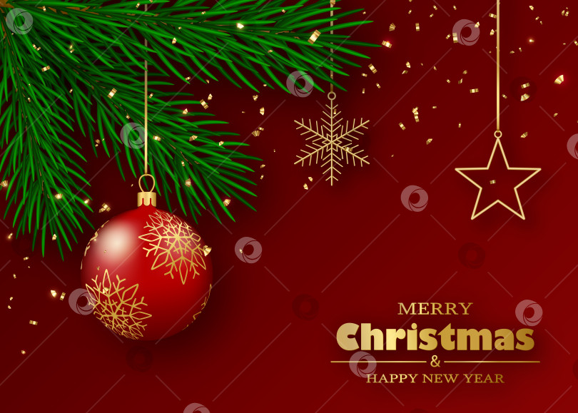 Скачать Поздравительная открытка с Рождеством и Новым годом. Рождественская елка фотосток Ozero