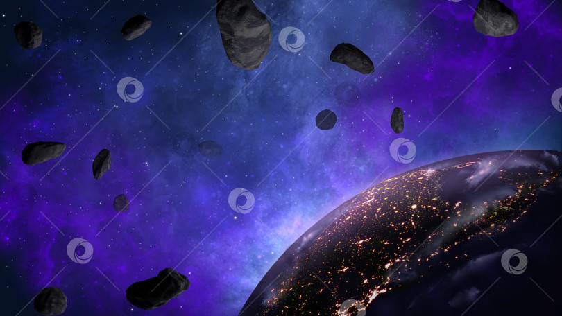 Скачать Иллюстрация метеоритов в космосе на фоне земли фотосток Ozero