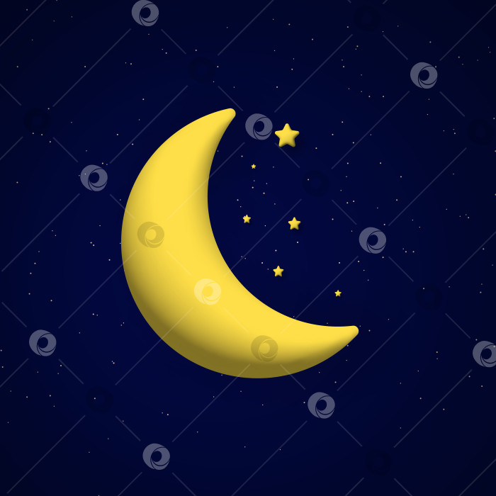 Скачать Симпатичный фон ночного неба с 3d луной и звездами. Квадратная композиция фотосток Ozero