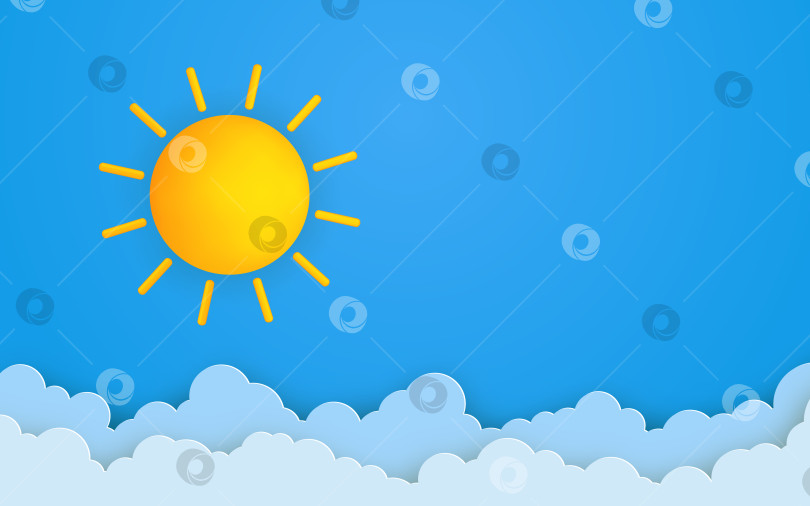 Скачать Милый летний фон. Пушистые облака и солнце на голубом небе. фотосток Ozero
