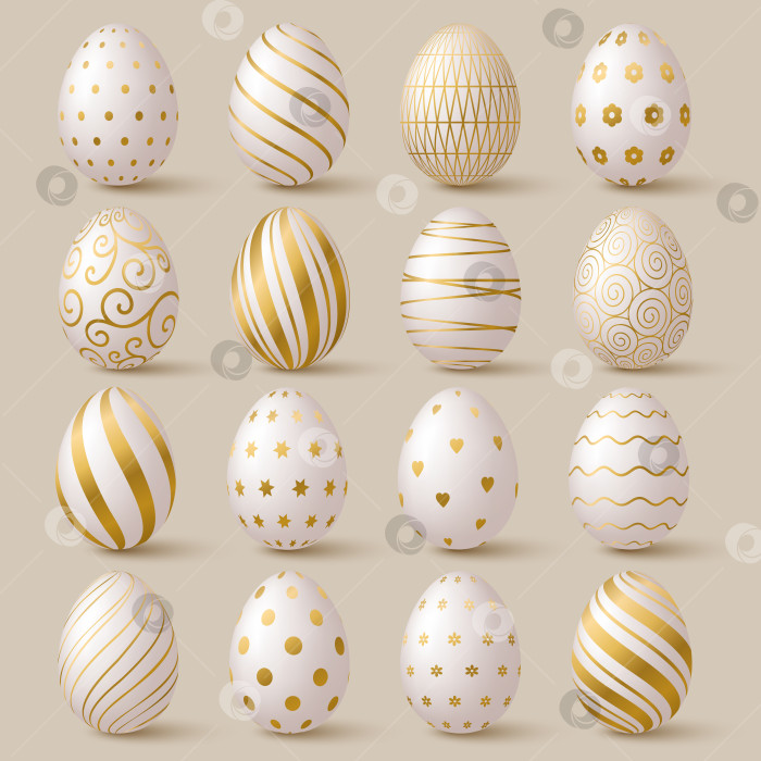 Скачать Коллекция пасхальных яиц. Белые и золотые 3d-элементы элегантного дизайна фотосток Ozero