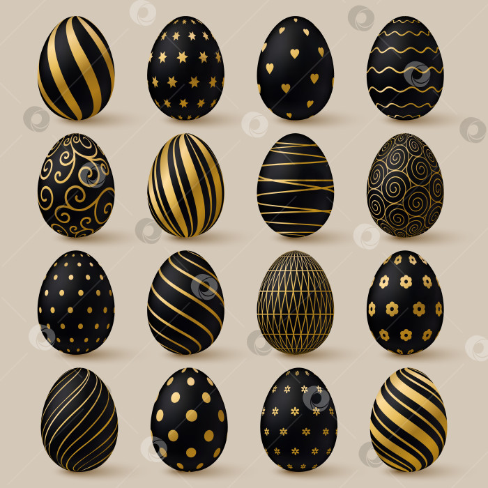 Скачать Коллекция пасхальных яиц. Черно-золотой 3d элегантный элемент дизайна фотосток Ozero