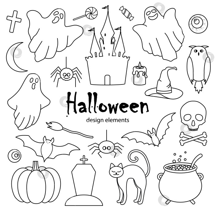 Скачать Набор для Хэллоуина из нарисованных от руки элементов в стиле каракулей. фотосток Ozero