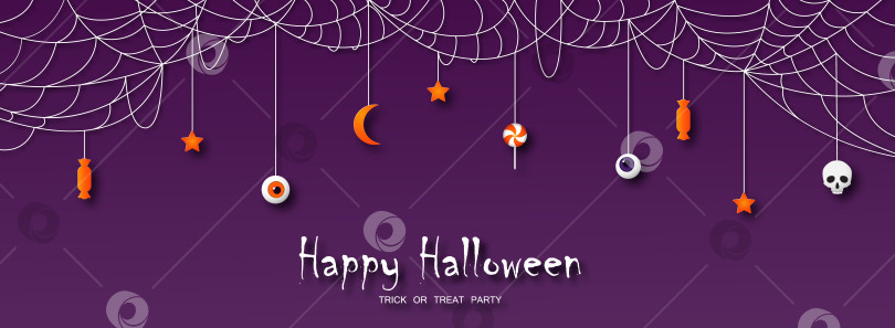 Скачать Поздравительная открытка с Днем рождения на Хэллоуин в стиле вырезки из бумаги. Конфета, череп, фотосток Ozero