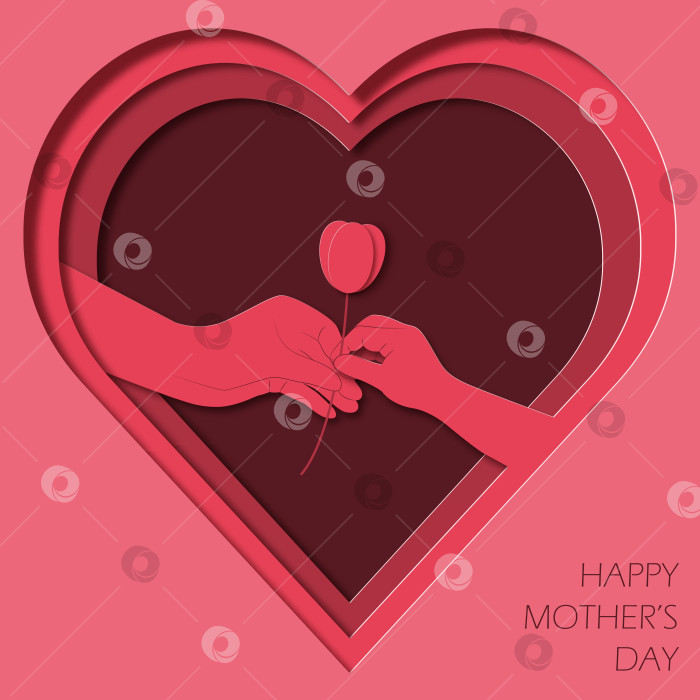 Скачать Поздравительная открытка в стиле бумажного искусства и крафт-бумаги с Днем матери. фотосток Ozero