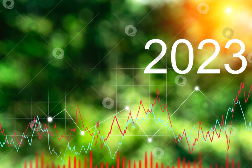 Скачать Естественный расфокусирующий фон с графиком. Концепция бизнеса на 2023 год - рост, прибыль, развитие и успех. фотосток Ozero