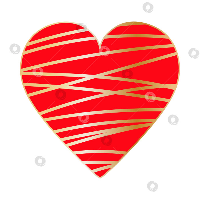 Скачать с днем святого Валентина. Большое красное сердце с рисунком из золотой ленты. фотосток Ozero