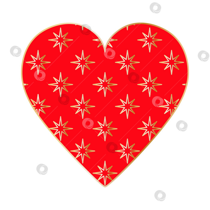 Скачать с днем святого Валентина. Большое красное сердце с рисунком в виде золотых звездочек фотосток Ozero