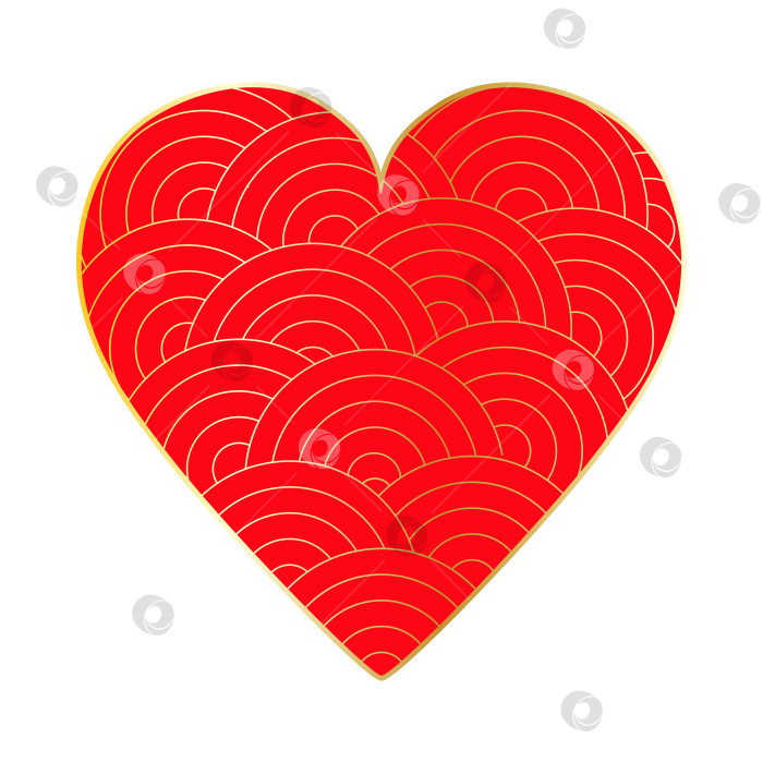 Скачать с днем святого Валентина. Большое красное сердце с рисунком золотых волн. фотосток Ozero