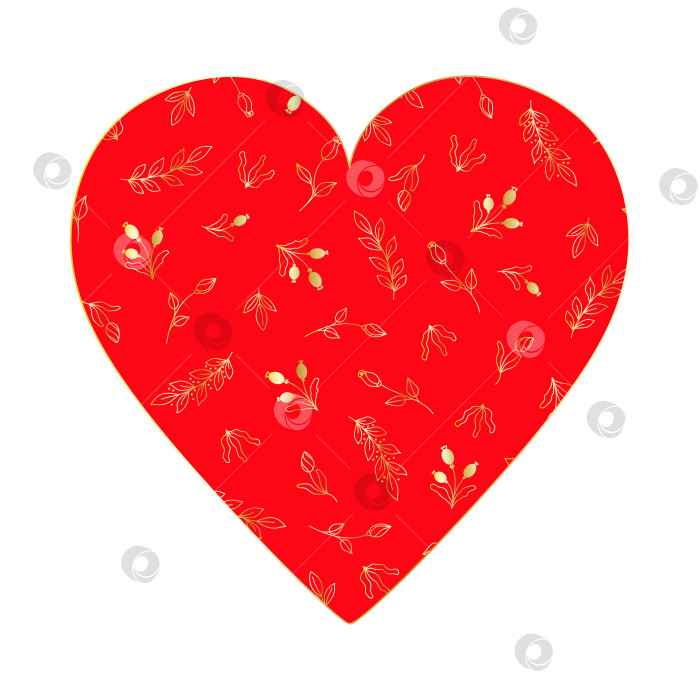 Скачать с днем святого Валентина. Большое красное сердце с золотым цветочным узором. фотосток Ozero