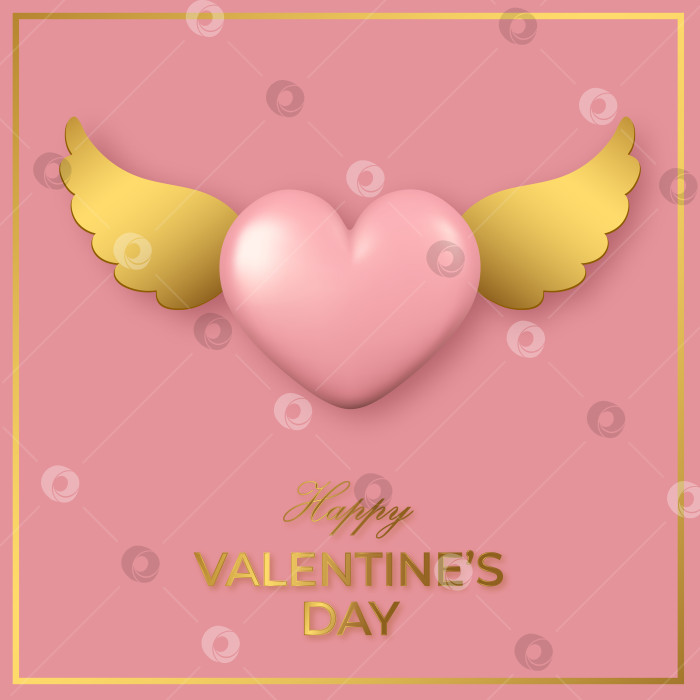 Скачать Поздравительная открытка с Днем Святого Валентина. Розовое 3d-сердечко с золотым ш фотосток Ozero