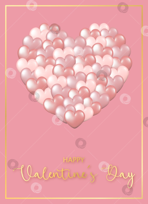 Скачать Поздравительная открытка с Днем Святого Валентина. 3d реалистичные блестящие сердечки на розовом фоне. фотосток Ozero