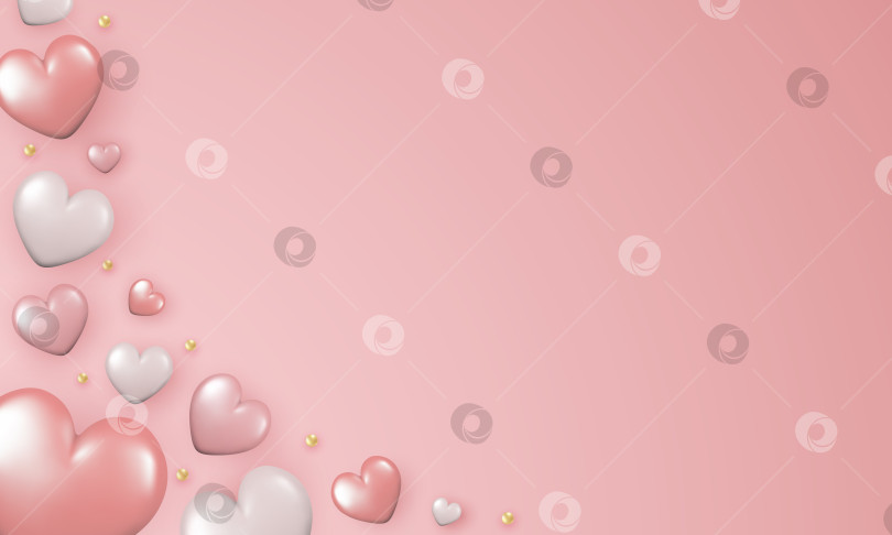 Скачать Реалистичный дизайн для Дня святого Валентина, Дня матери, Женского дня, свадьбы. 3d блестящие сердечки на розовом фоне. фотосток Ozero