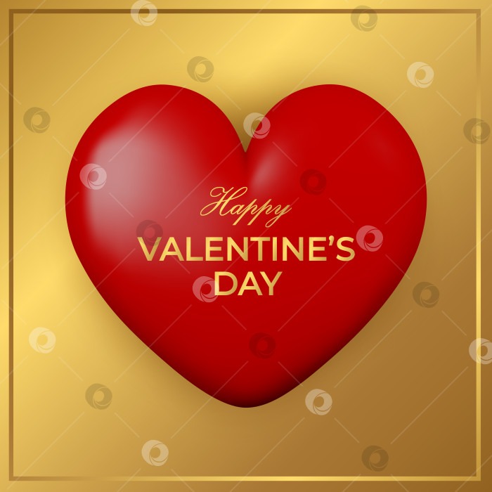 Скачать Поздравительная открытка с Днем Святого Валентина с большим красным 3d сердцем на гол фотосток Ozero