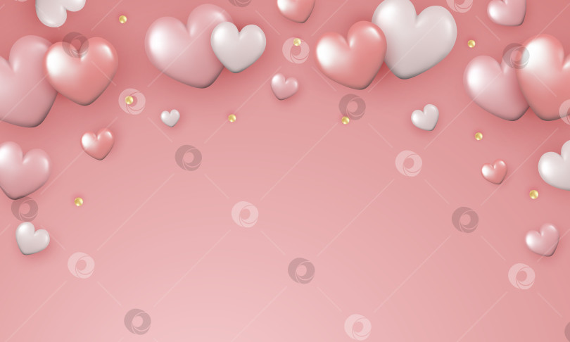 Скачать Поздравительная открытка на День Святого Валентина, День матери, Женский день, свадьбу. 3d реалистичные блестящие сердечки на розовом фоне. фотосток Ozero