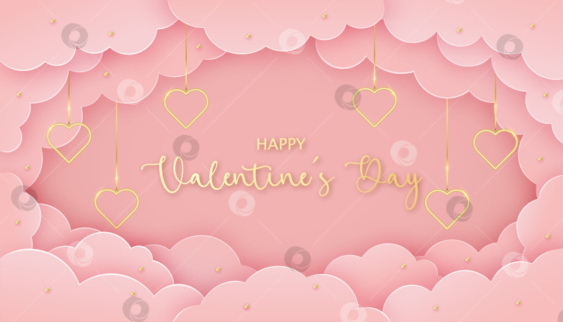 Скачать Поздравительная открытка с Днем Святого Валентина в стиле вырезки из бумаги. Золотое сердце фотосток Ozero