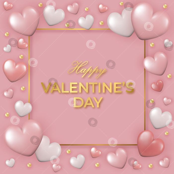 Скачать Поздравительная открытка с Днем Святого Валентина. Красивая золотая рамка с 3 фотосток Ozero
