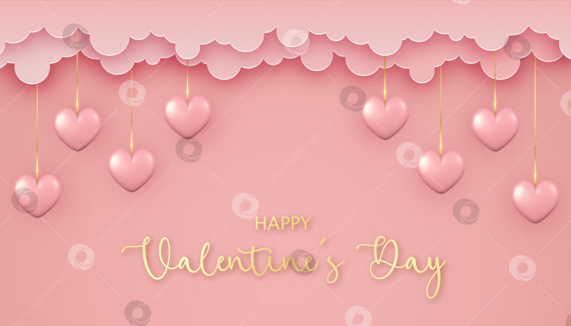 Скачать Фон с Днем Святого Валентина в стиле вырезки из бумаги. 3d сердца h фотосток Ozero