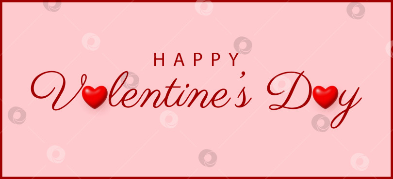 Скачать Баннер с Днем Святого Валентина. 3d красные сердечки и надпись на булавке фотосток Ozero
