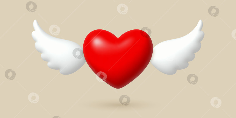 Скачать Красное трехмерное сердце с крыльями. Счастливый День Святого Валентина 3d векторный дизайн фотосток Ozero