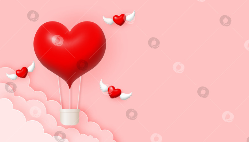 Скачать Фон с Днем Святого Валентина. 3d сердце из воздушного шара и бумаги фотосток Ozero
