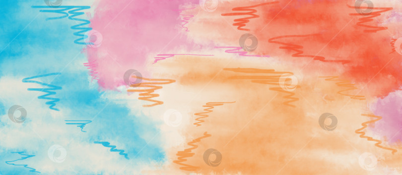 Скачать Акварельный разноцветный фон из мазков кисти оранжевого, желтого, бежевого, розового, синего цветов фотосток Ozero