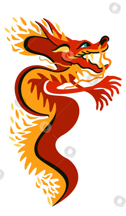 Скачать Векторная изолированная иллюстрация красного дракона в огне. Год дракона. Китайский Новый 2024 год. фотосток Ozero