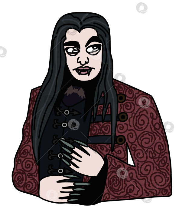 Скачать Викторианский вампир. Мужчина с длинными темными волосами в готической одежде. фотосток Ozero