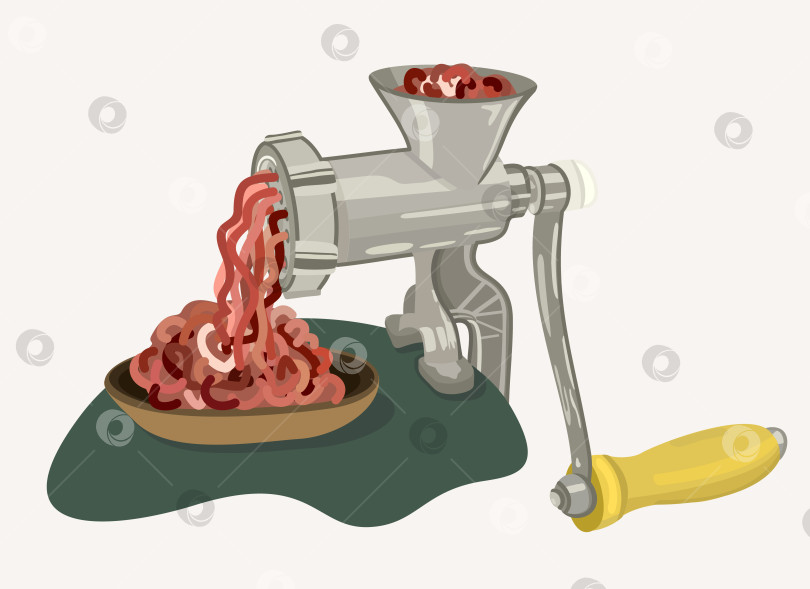 Скачать Мясорубка и миска с мясным фаршем. Векторная изолированная иллюстрация. фотосток Ozero