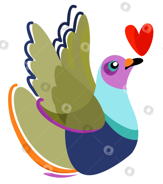Скачать Векторная изолированная иллюстрация голубя с сердечком на клюве. фотосток Ozero