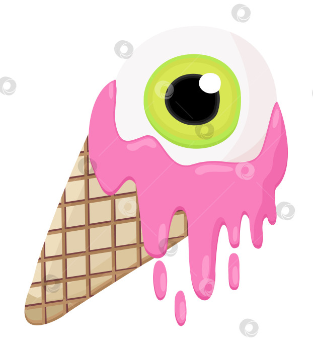 Скачать Рожок мороженого с зеленым глазком и тающей розовой начинкой. фотосток Ozero