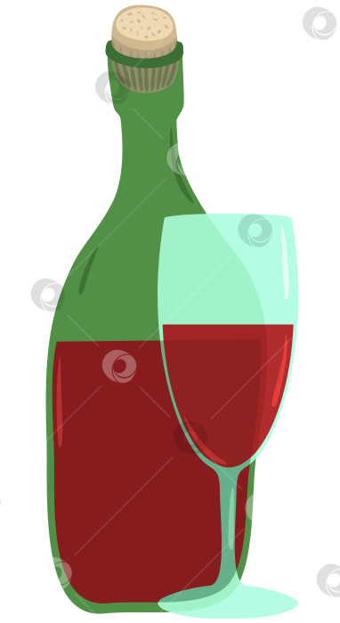 Скачать Векторная изолированная иллюстрация бутылки и бокала с красным вином. фотосток Ozero
