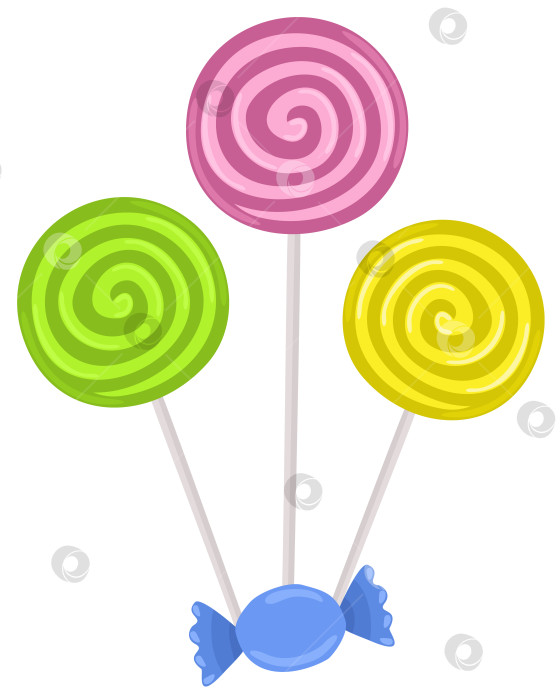 Скачать Векторный изолированный набор разноцветных леденцов на палочке и конфет. фотосток Ozero