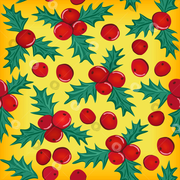 Скачать Векторный бесшовный рождественский узор с ягодами остролиста. фотосток Ozero
